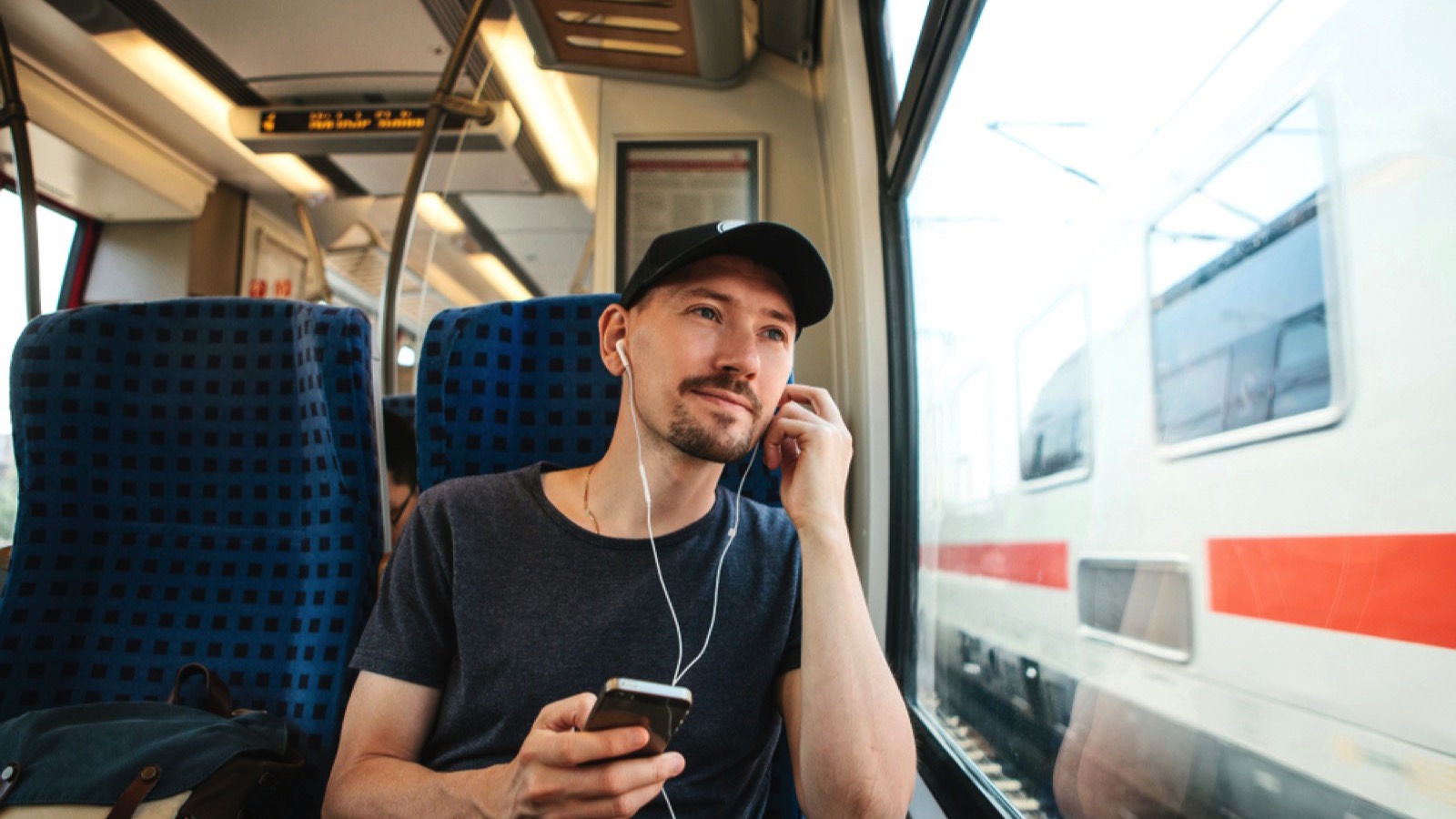 Man traveling in train